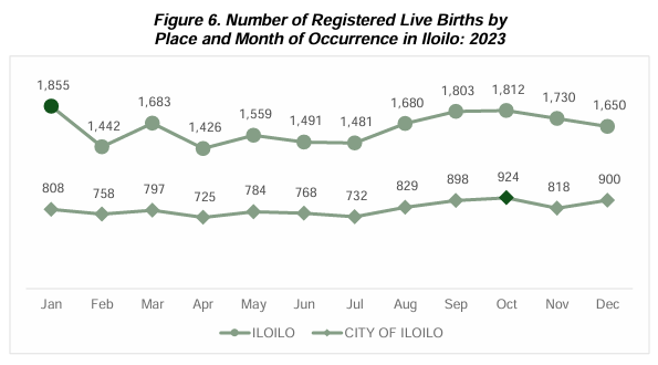 Figure 6. Number of Registered Live Births by  Place and Month of Occurrence in Iloilo: 2023  