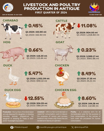 Livestock and Poultry Production in Antique: First Quarter of 2024